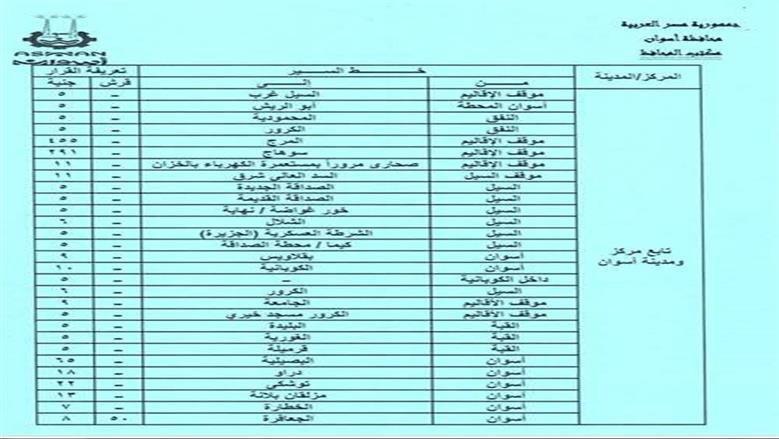 تعريفة الركوب اسوان