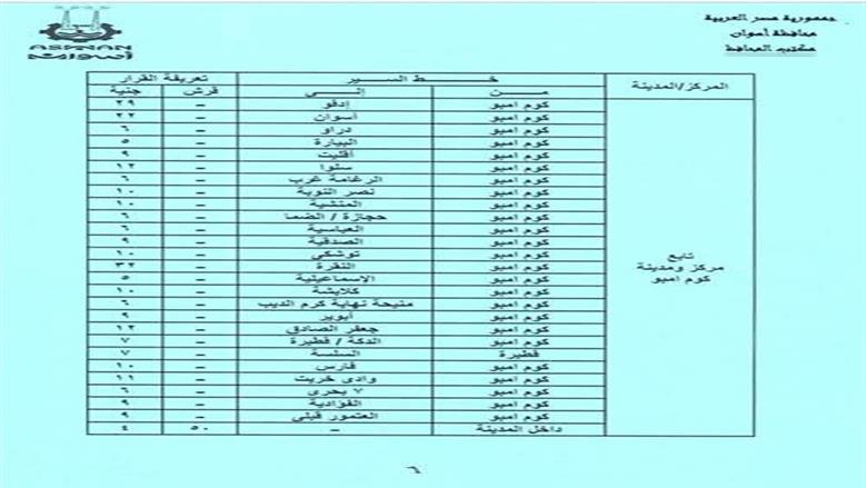 تعريفة الركوب اسوان