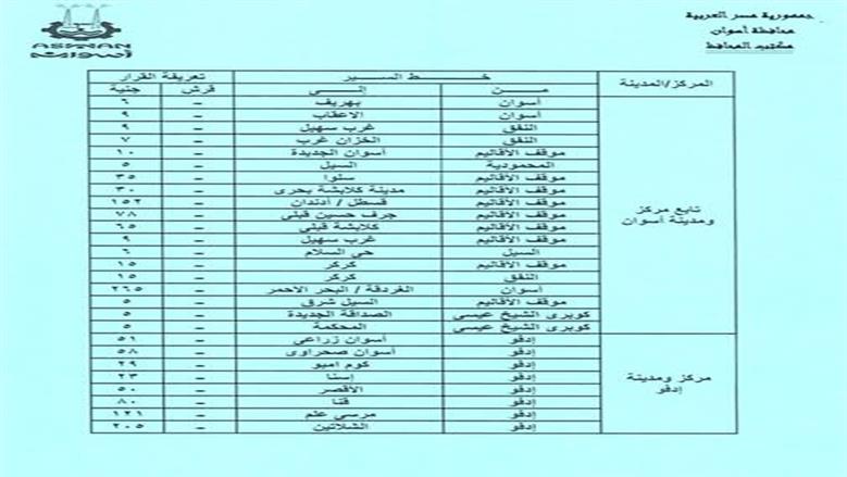تعريفة الركوب اسوان
