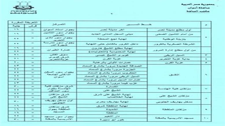 تعريفة الركوب اسوان