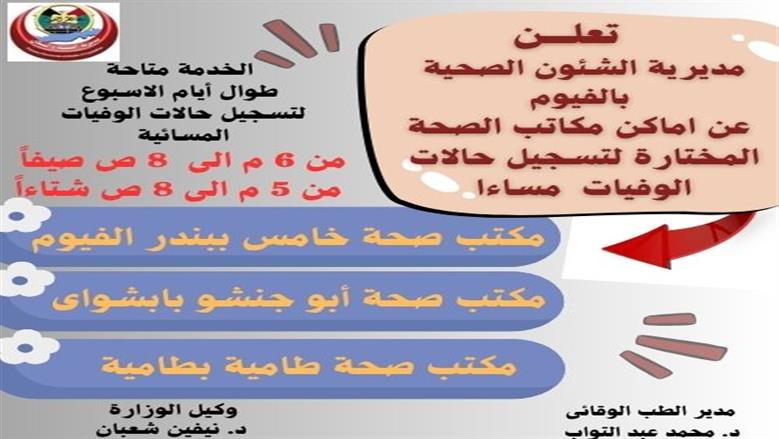 أماكن مكاتب الصحة لتسجيل حالات الوفيات