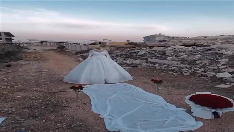 حقيقة حرق فستان عروس في غزة
