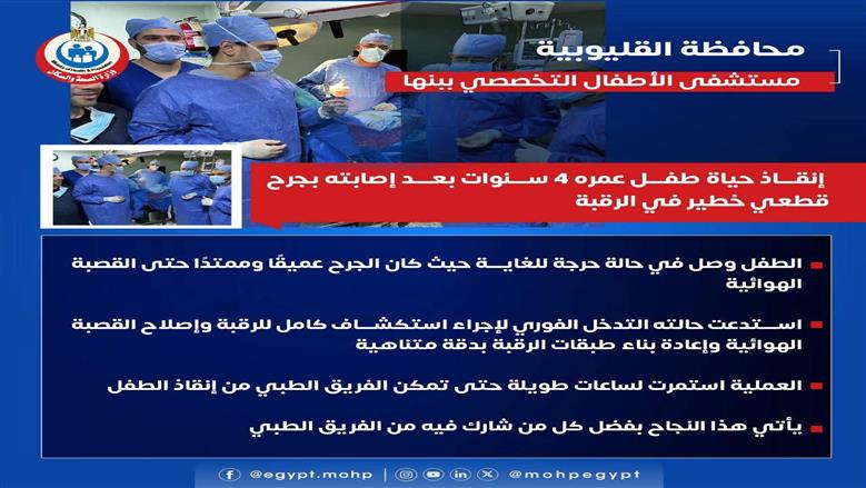 الفريق الطبي بمستشفي أطفال بنها التخصصي