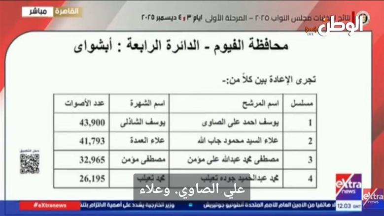 نتيجة انتخابات مجلس النواب 2025 الفيوم