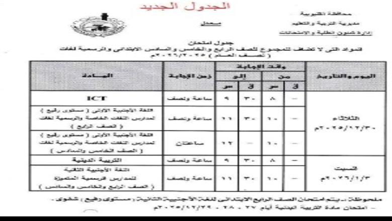 جداول امتحانات القليوبية
