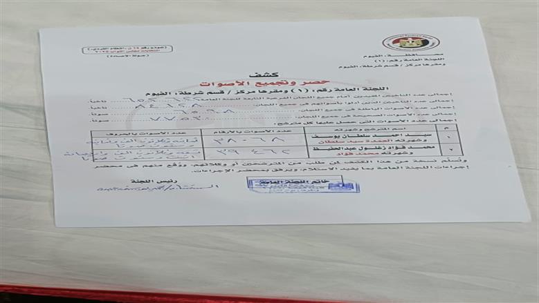 اللجنة العامة للانتخابات تعلن الحصر العددي للدائرة الأولى بالفيوم