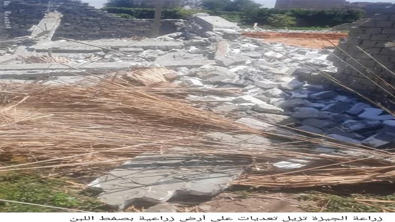 إزالة حالات تعد بالبناء المخالف على الأراضي الزراعية في 4 مناطق بالجيزة