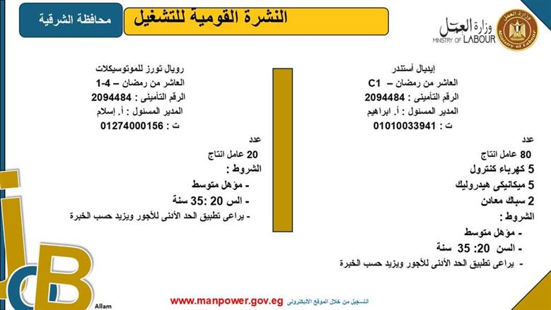 فرص عمل بمحافظة الشرقية
