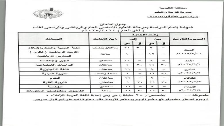 امتحانات الشهادة الإعدادية بالقليوبية