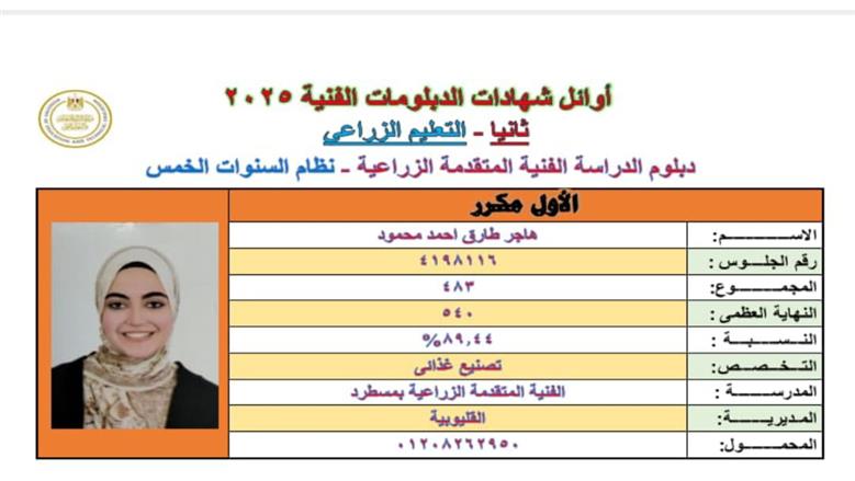 أوائل الدبلومات الفنية