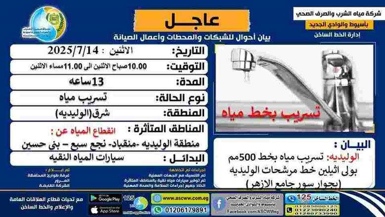 انقطاع المياه في أسيوط