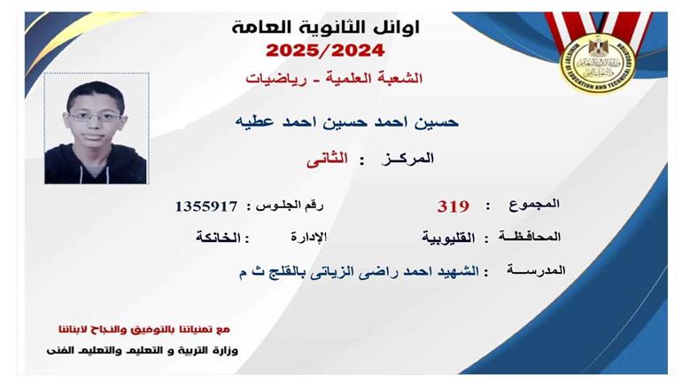 محافظ القليوبية يهنئ اوائل الثانوية العامة 