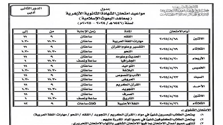 جدول امتحانات