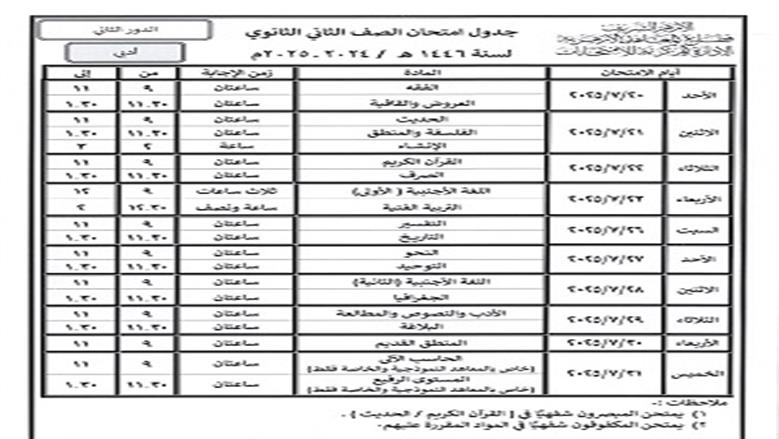 جداول امتحانات