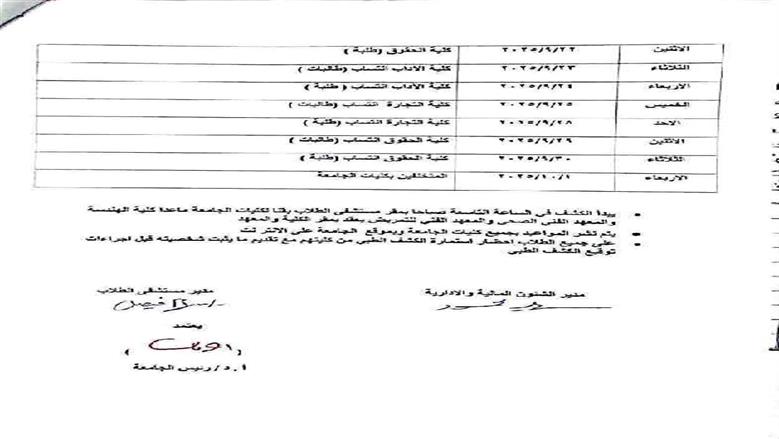 الكشف الطبي بجامعة جنوب الوادي
