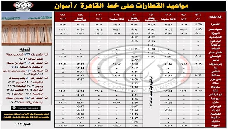 جدول قطارات السكك الحديد