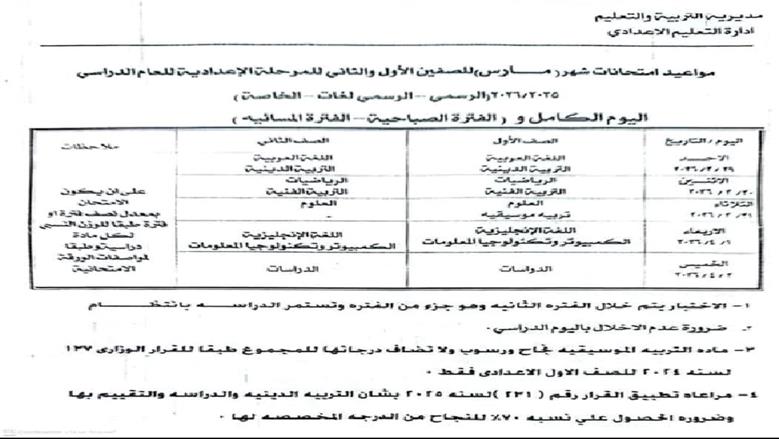 جدول ومواعيد امتحانات شهر مارس لصفوف النقل بالقليوبية تنطلق الاحد المقبل