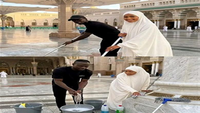 ساديو ماني وزوجته ينظفان ساحة المسجد النبوي.. كيف تفاعل محبيه؟