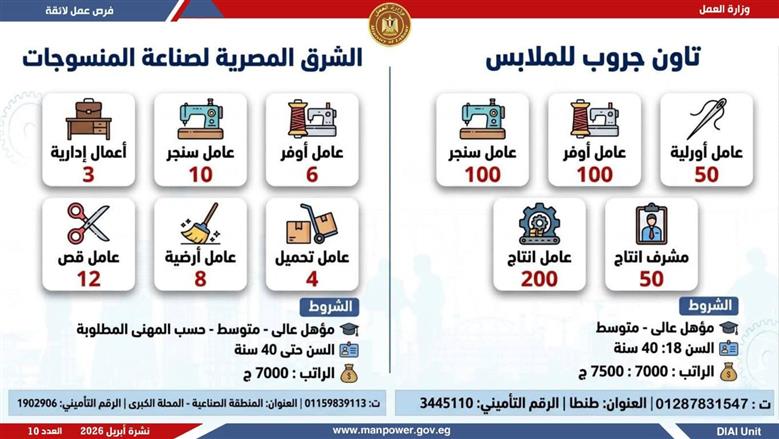 مرتبات مجزية.. فرص عمل جديدة للشباب والفتيات بالغربية