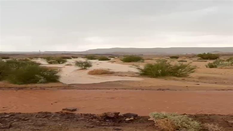 مشاهد من تساقط أمطار غزيرة تصل إلى حدّ السيول بوادي سعال في مدينة سانت كاترين