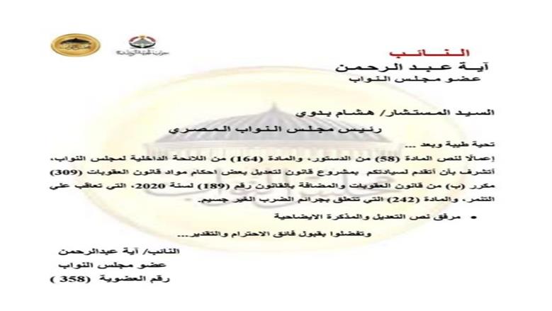 نائبة تتقدم بمشروع قانون لتغليظ عقوبات الاعتداء على الوالدين.. وإحالته للجان المختصة