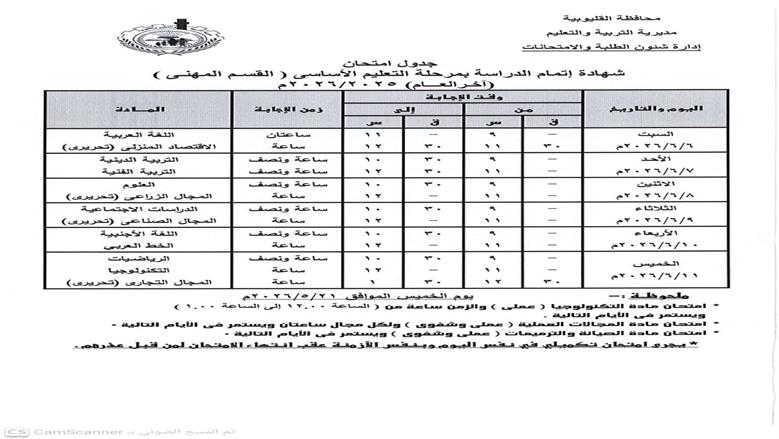جدول امتحانات الشهادة الاعدادية 2026 بالقليوبية تنطلق 4 يونيه المقبل