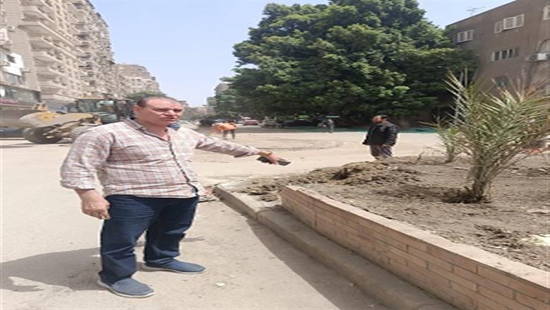 حي العجوزة يواصل أعمال تطوير ميدان لبنان ومدخل شارع النيل الأبيض