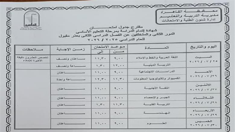 جدول الدور الثاني