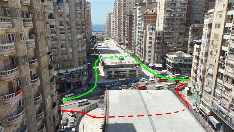 غلق جزئي بشارع جمال عبد الناصر بسبب أعمال كوبري محمد نجيب بالإسكندرية.. ما الطرق البديلة؟