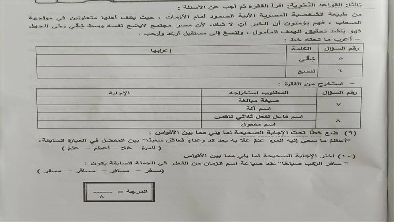 سؤال النحو بامتحان اللغة العربية في الفيوم