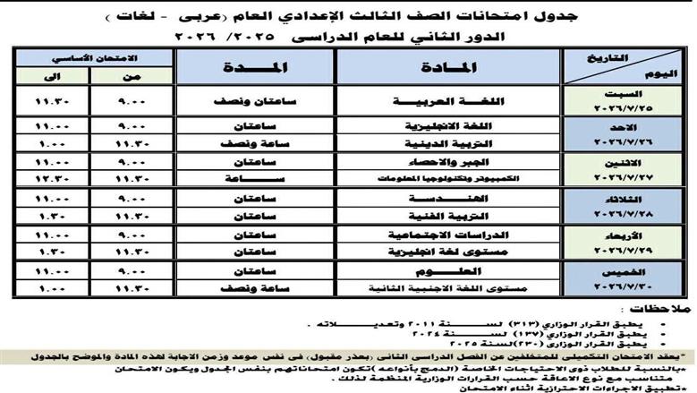 جداول امتحانات الدور الثاني 