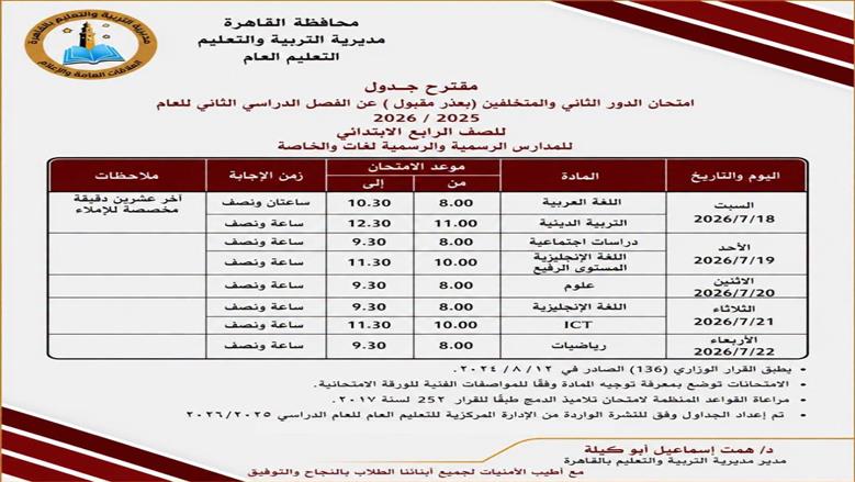 جدول الدور الثانى